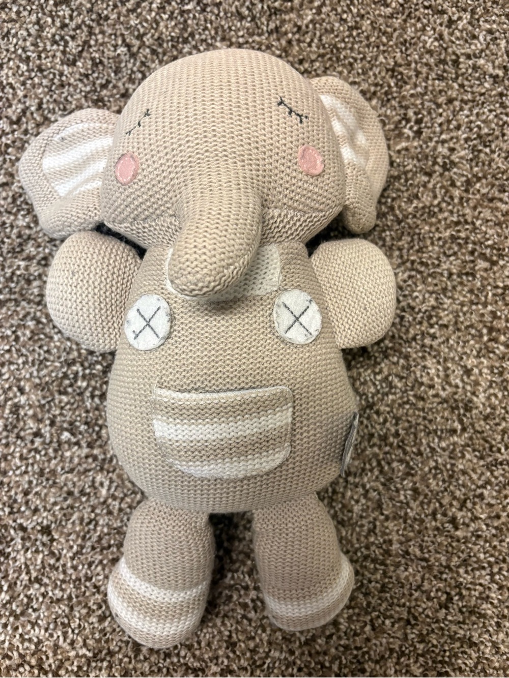 Beige Knit Elephant Plush Stuffed Animal - Soft Cuddly Toy